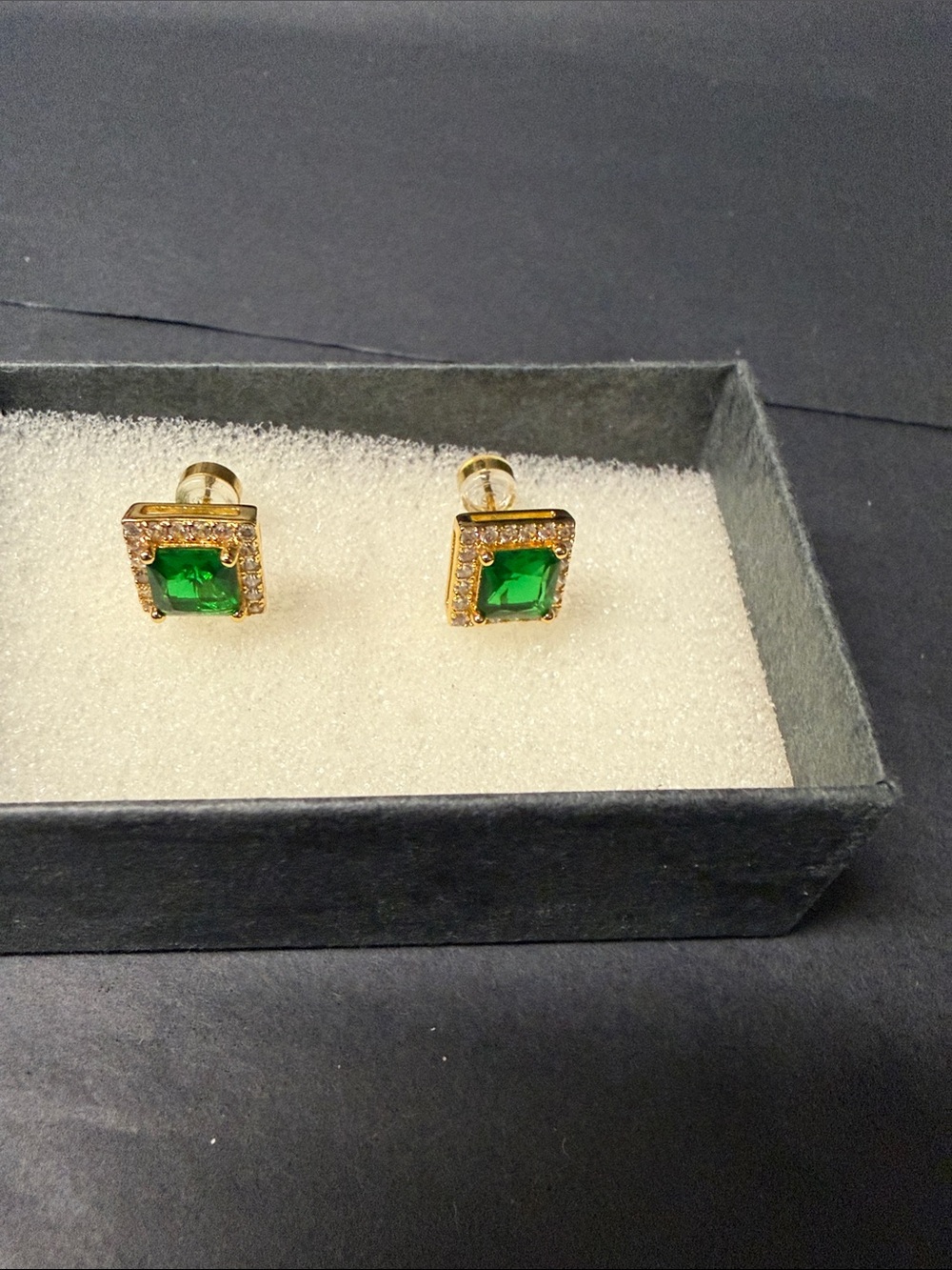 Gold-Tone Emerald Square Stud Earrings - Women Jewelry